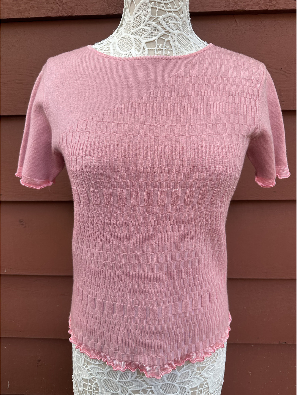 CLC Textured Knit Pink Short Sleeve Top Fairycore Cottagecore Bohemian